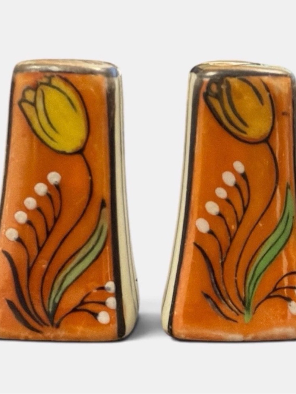 Vintage Orange Floral Ceramic Salt & Pepper Set
